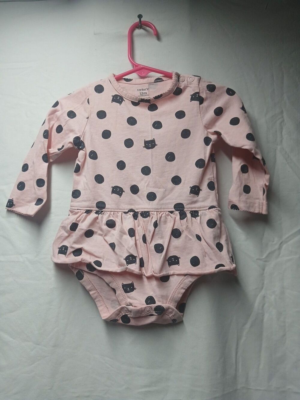Carters 12 Month Bodysuit Pink With Dots And Cats